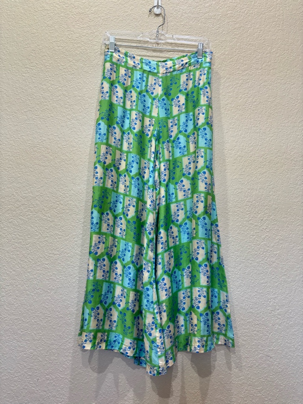 Verandah Flared Wide Leg Pants Green Floral Lightweight Boho Whimsigoth Size XS